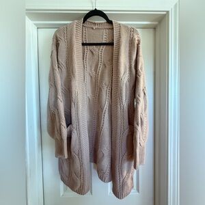 Cozy Cable Knit Cardigan Sweater - light Pink